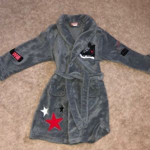 Boys bathrobe fluffy grey hockey belt robe OBO